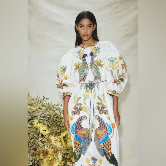 New ALEMAIS Effie puff sleeve midi dress in pearl - Picture 4 of 16